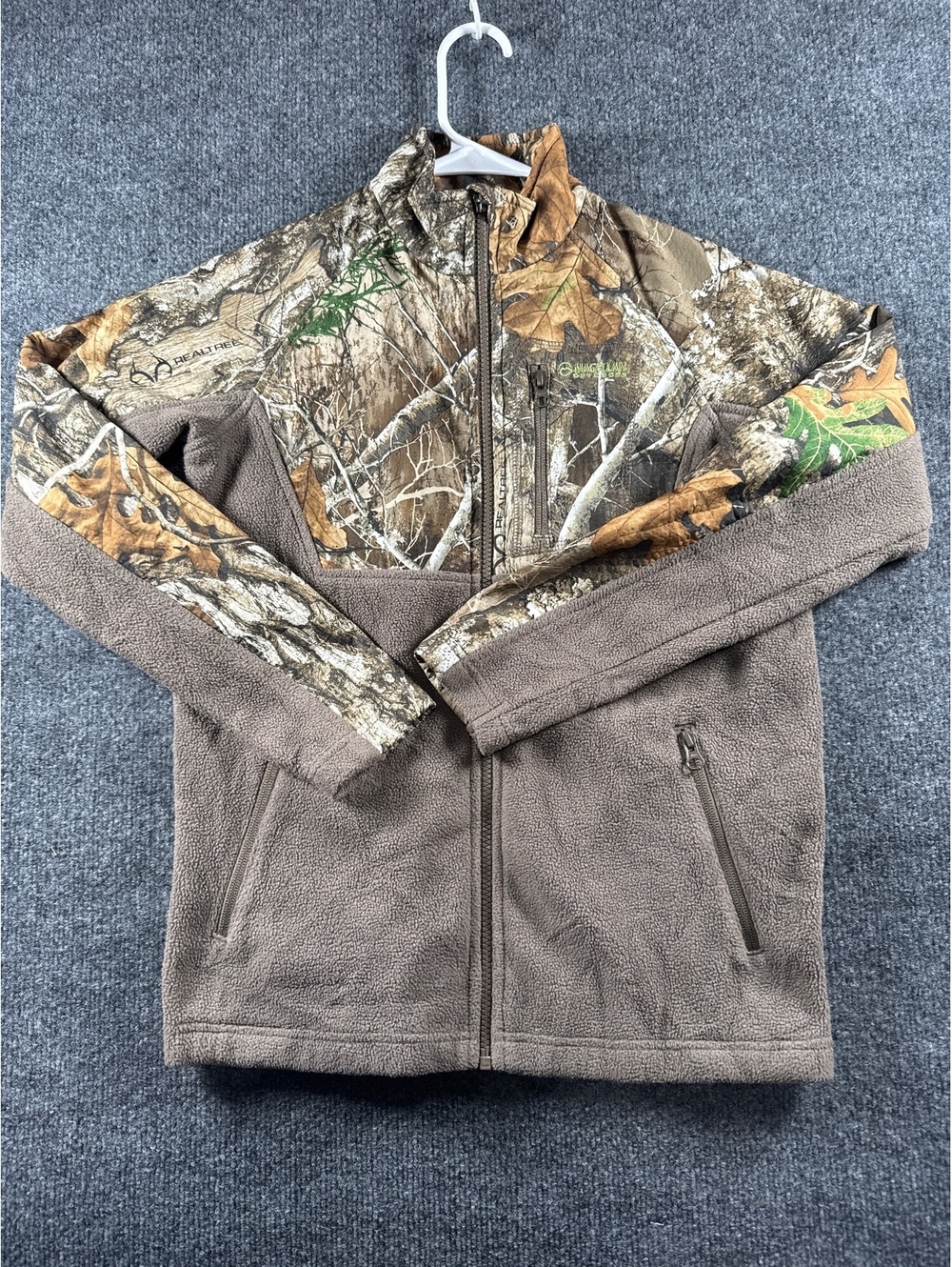 Magellan Outdoors Mens L Realtree Camo Fleece Jacket Full Zip Hunting Brown